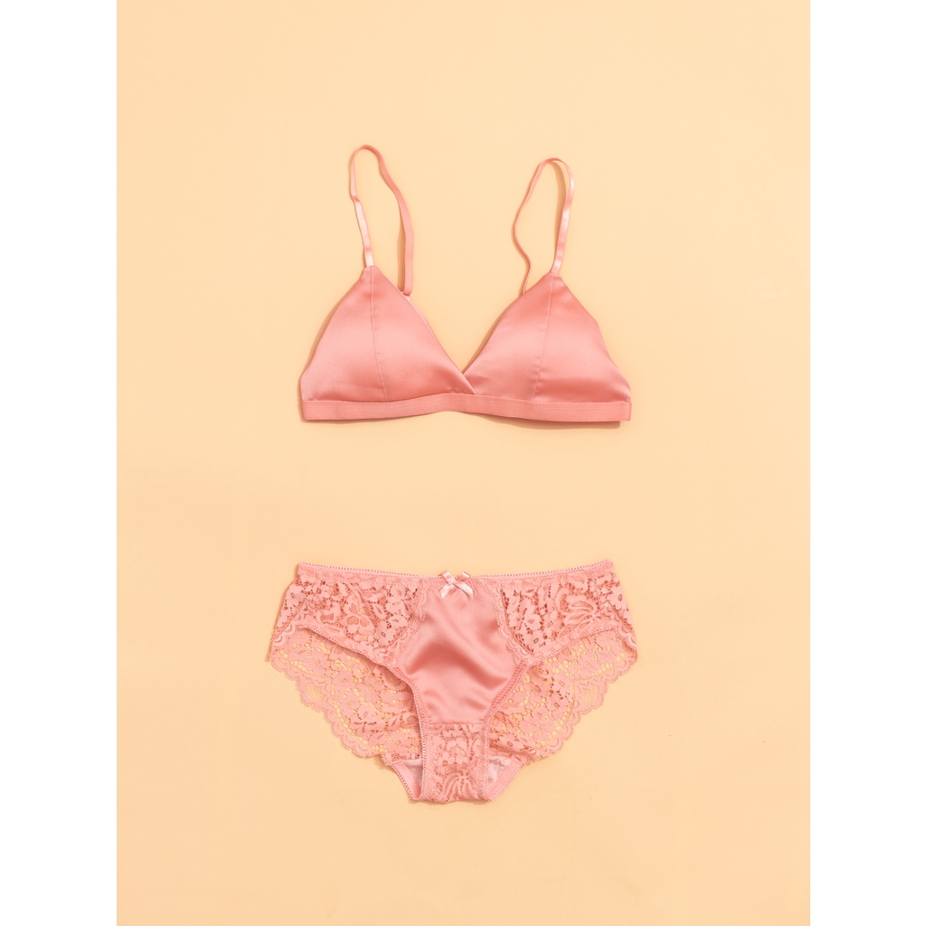 Áo ngực không gọng Lamluy bra lụa satin hồng V1