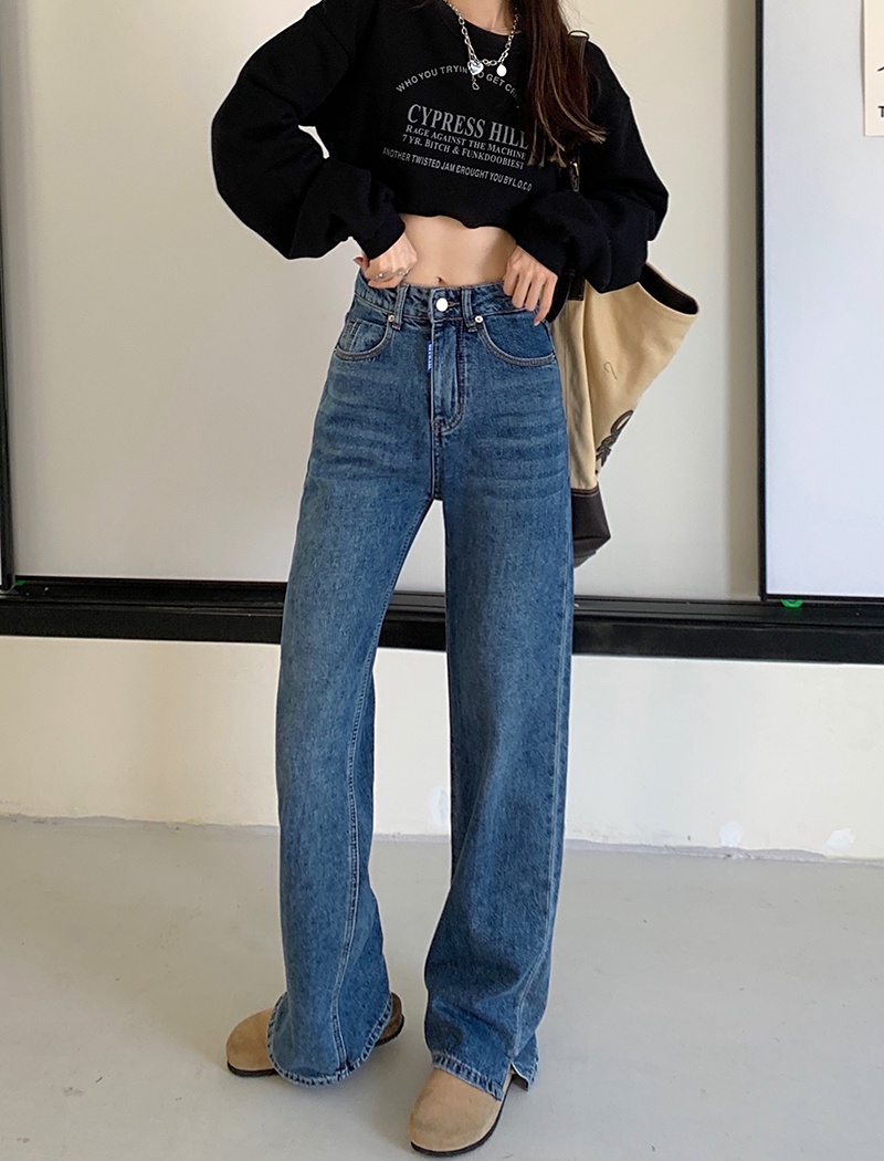 Quần Jean Lưng Cao Ống Rộng Có Túi Màu Sắc Tương Phản 54134