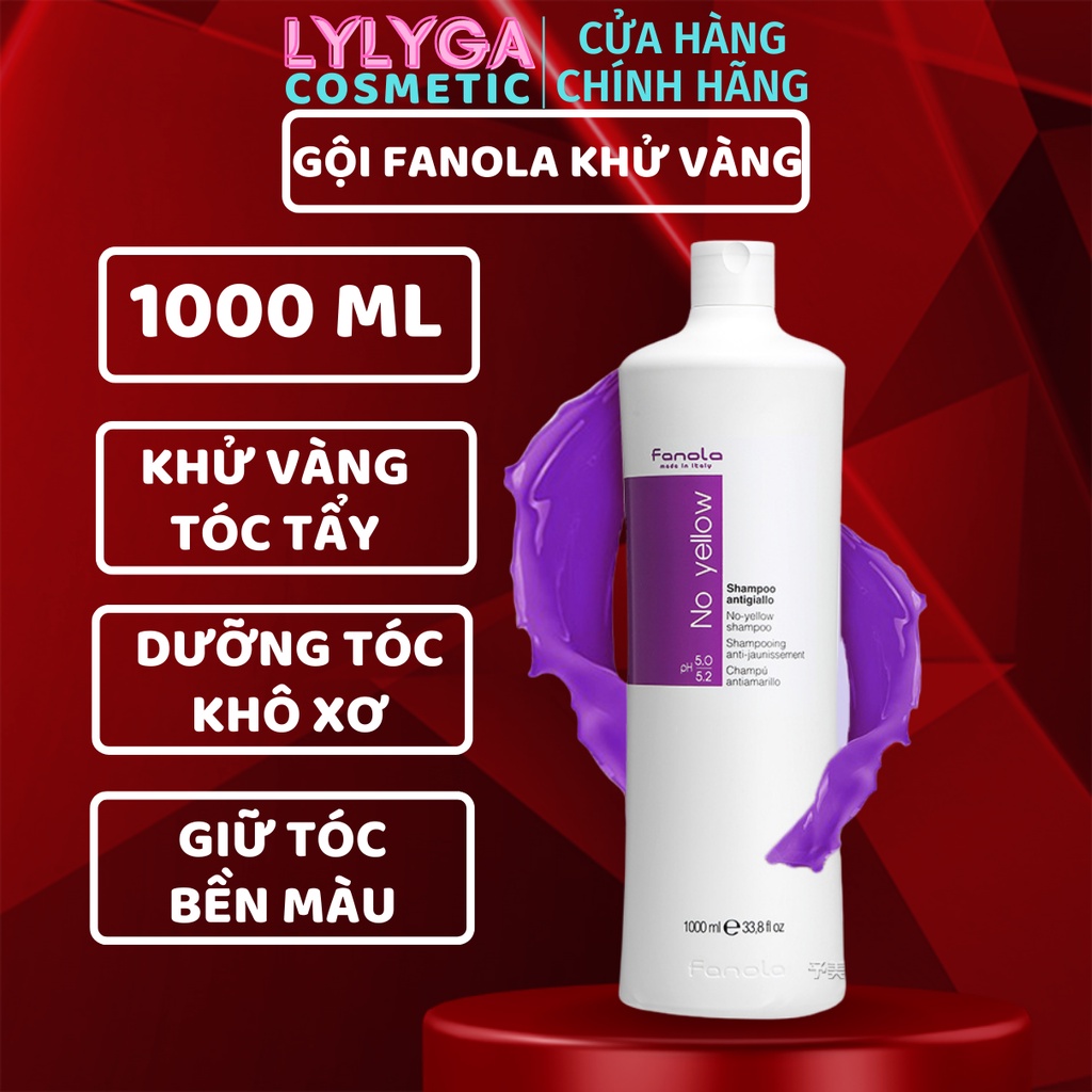 Dầu gội tím FANOLA NO YELLOW 1000ML ITALY - KHỬ ÁNH VÀNG giữ màu cho tóc nhuộm, tóc tẩy bền màu GX24