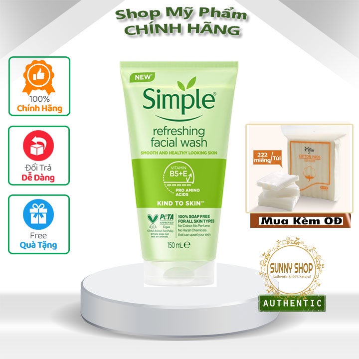Sữa Rửa Mặt Simple Gel Kind To Skin 150ml lành tính dịu nhẹ cấp ẩm cho làn da