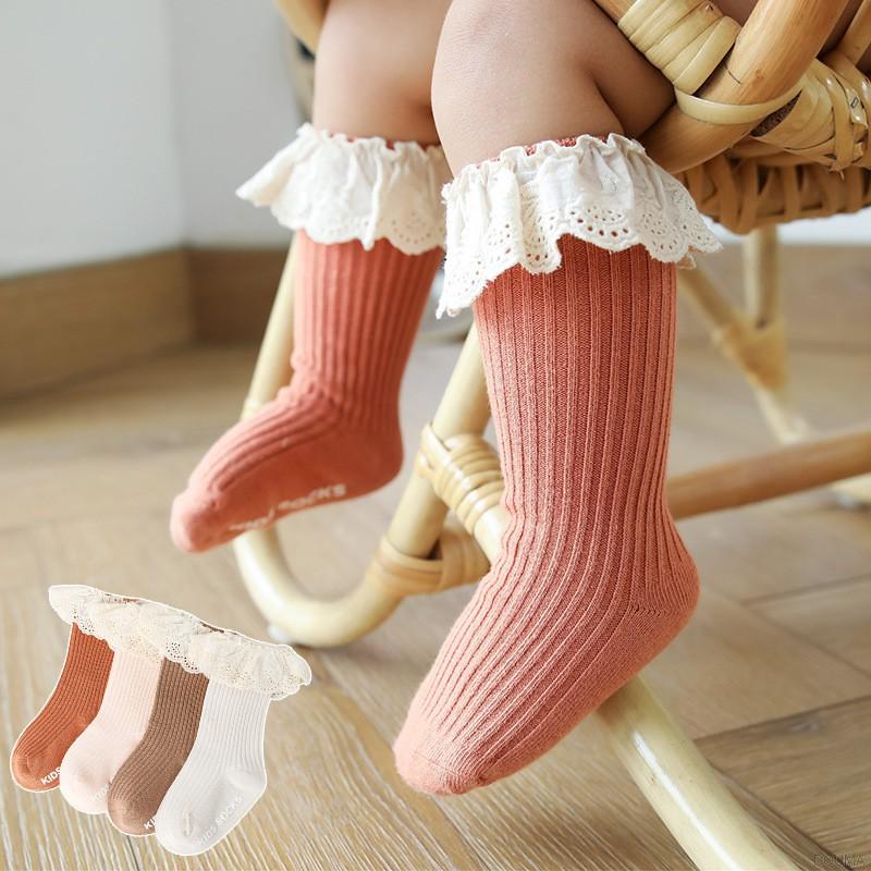 Vớ cotton cao cổ phối ren xinh xắn dành cho bé gái 0-3 tuổi