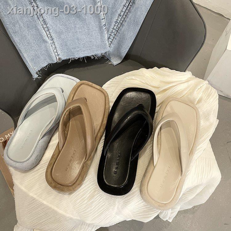 ☁✘Ulzzang Middle Heel Comfortable Clip Flat Slipper Sandals