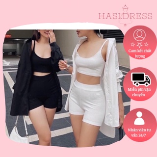 Set thể thao quần đùi áo hai dây hình thật chụp sàn có hai màu trắng/đen - Hasi.dresa
