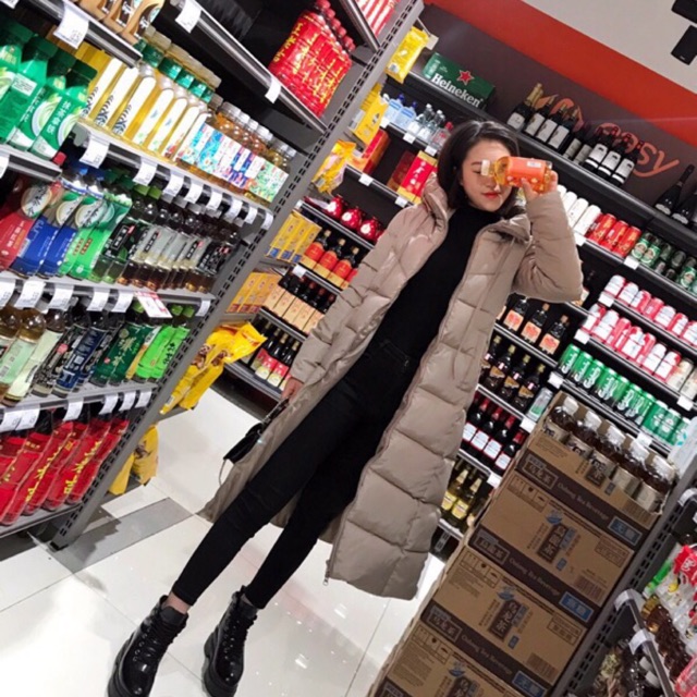 Áo phao dáng dài sọc ngang hàng nhập khẩu QC