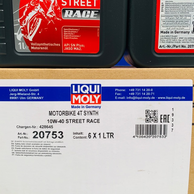 Dầu Nhớt Cao Cấp Liqui Moly Motorbike Synth 4T Street Race 10W-40 API SN Plus Jaso MA2 Made in Germany