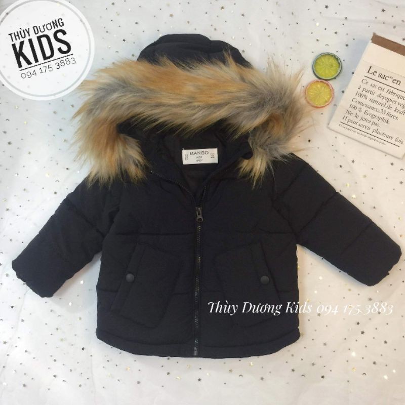Áo phao Mango 4 màu 3 lớp mũ lông VNXK cho bé trai 9/12m-3/4y