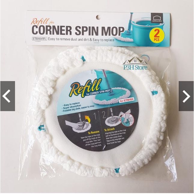 Bộ 2 Bông Lau Thay Thế Của Bộ Lau Nhà Corner Spin Mop ETM494