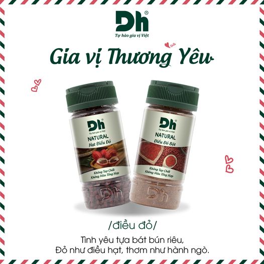 COMBO GIA VỊ BỘT ĐIỀU ĐỎ, HẠT ĐIỀU ĐỎ TỰ NHIÊN 50G/LỌ - GIA VỊ DH FOODS