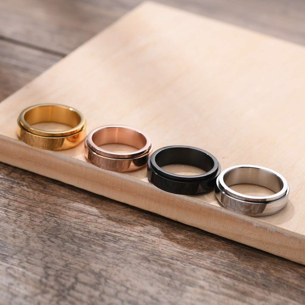 Nhẫn Xoay Vnox 6mm Màu Vàng Hồng Bóng Xoay Được Dành Cho Nam Và Nữ Trang Sức Đám Cưới Minimalist Dairy