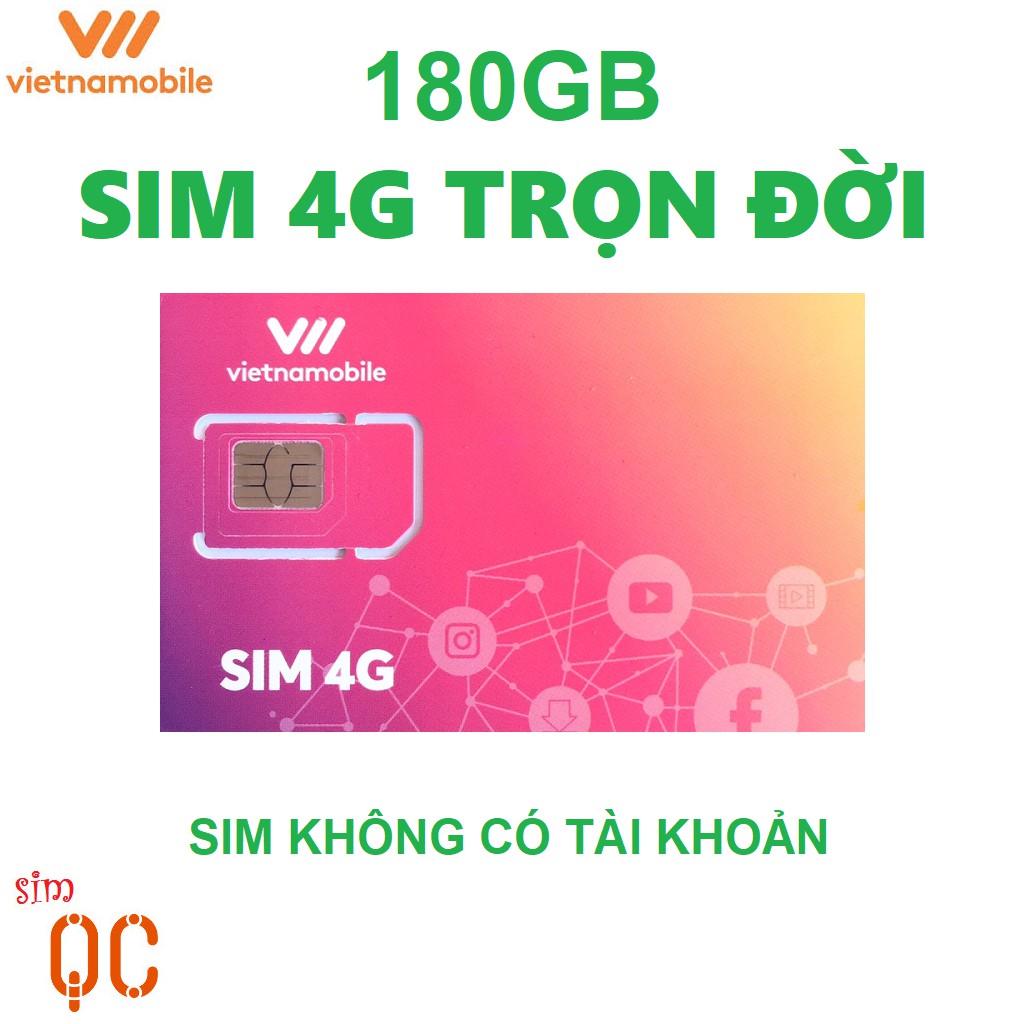 Sim 4G vietnamobile trọn đời 180GB giá rẻ