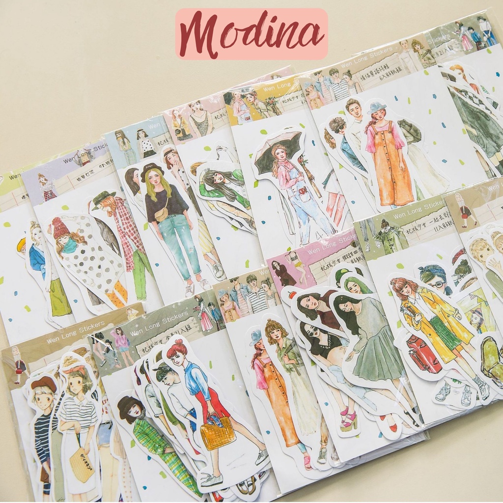 Sticker trang trí sổ hình cô gái chàng trai hiện đại năng động, hình dán sticker trang trí cỡ lớn