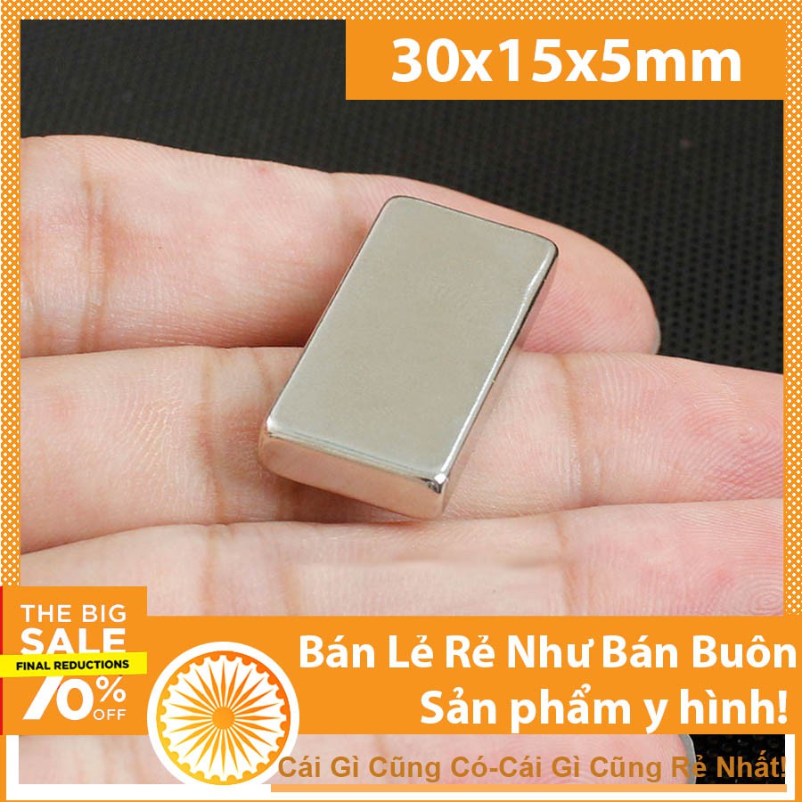 Nam châm đất hiếm 30x15x5mm siêu mạnh N35