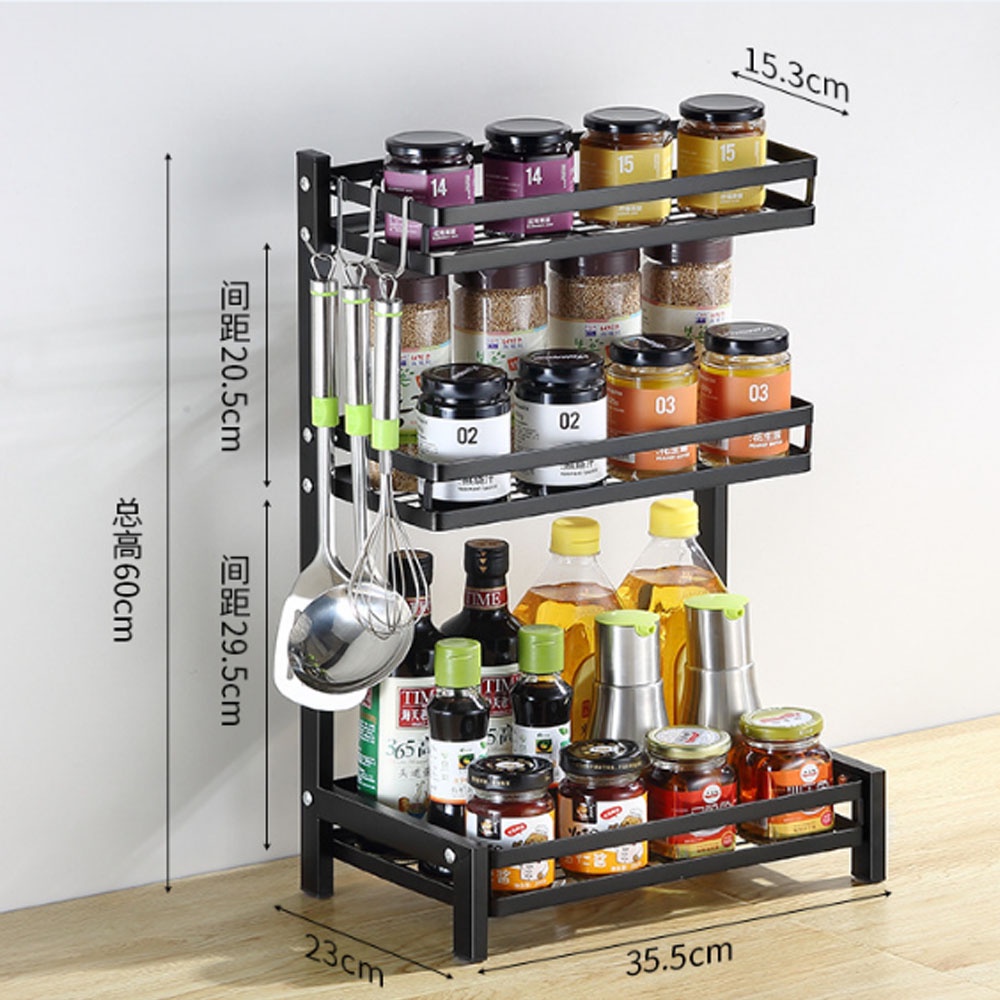 [𝐅𝐑𝐄𝐄𝐒𝐇𝐈𝐏] Kệ Gia Vị Chữ L 2-3 Tầng VANDO Sơn Đen Tĩnh Điện, Giá Đựng Đồ Nhà Bếp Đa Năng