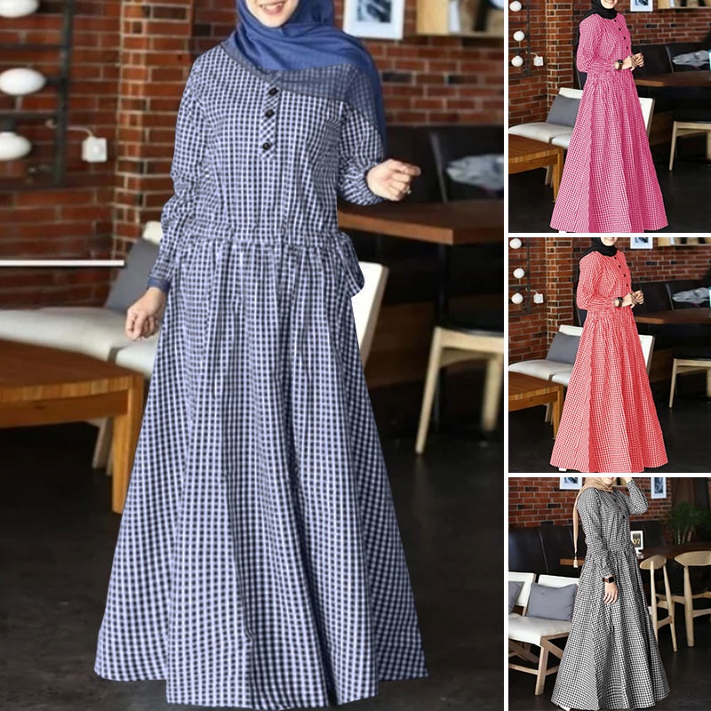 Zanzea Đầm Maxi Dài Tay In Họa Tiết Phong Cách Hồi Giáo Thời Trang Cho Nữ