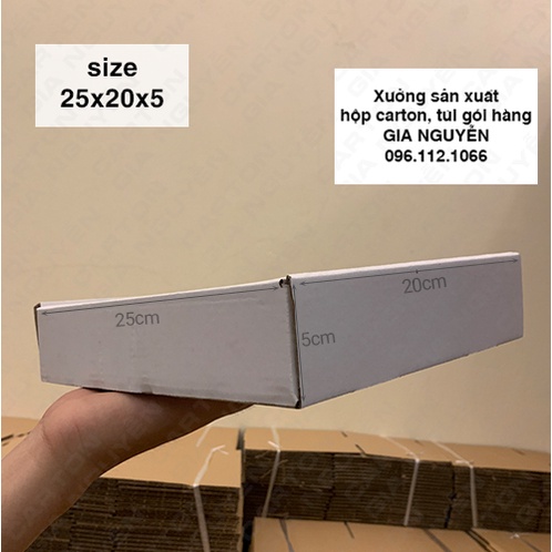 Set 50 hộp carton nắp gài, nắp cài 25x20x5 MÀU TRẮNG dùng đóng gói áo thun, quần áo brand, sách truyện, đồ handmade