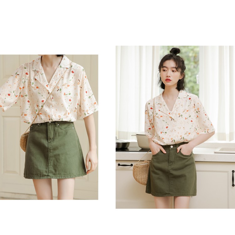 Áo sơ mi tay ngắn họa tiết Retro xinh xắn cho nữ | BigBuy360 - bigbuy360.vn