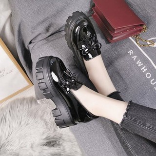 Size 36 Giày da oxford ulzzang nữ da bóng tua rua đế nâng chiều cao 6cm kiểu dáng búp bê hot trend Hàn Quốc xinh đẹp
