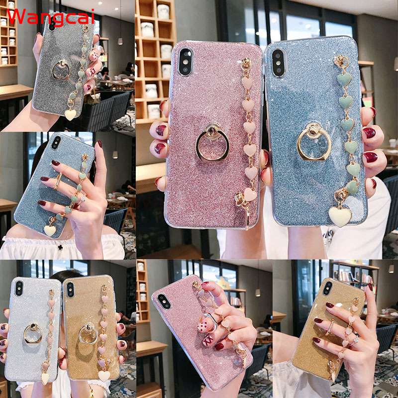 Samsung Galaxy Note 20 Ultra M51 M31 M01 A71 A31 A21s Phone Case Bracelet Holder Ring Glitter Bling Soft Case Cover