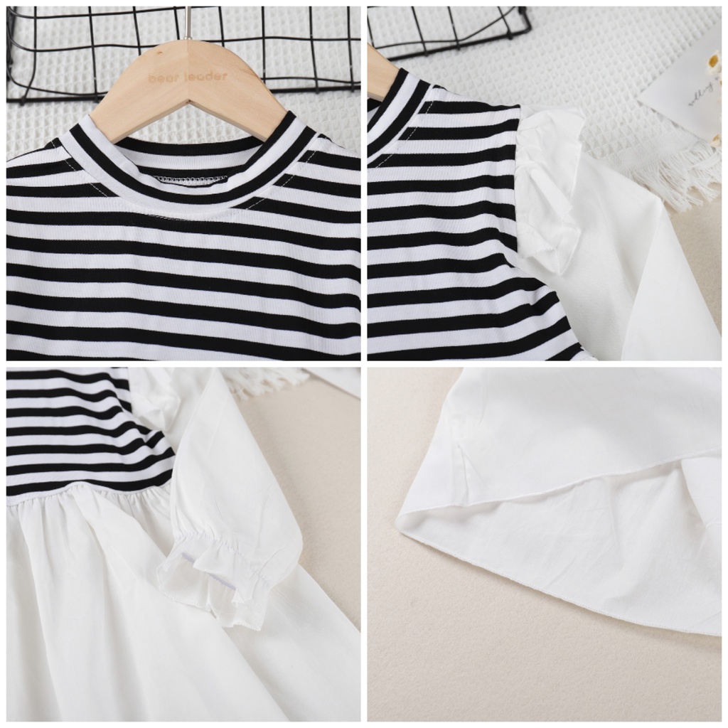 Đầm sơ mi BEAR LEADER kẻ sọc tay phồng giả hai mảnh phong cách Hàn Quốc thời trang mùa hè cho bé gái 2-7 tuổi