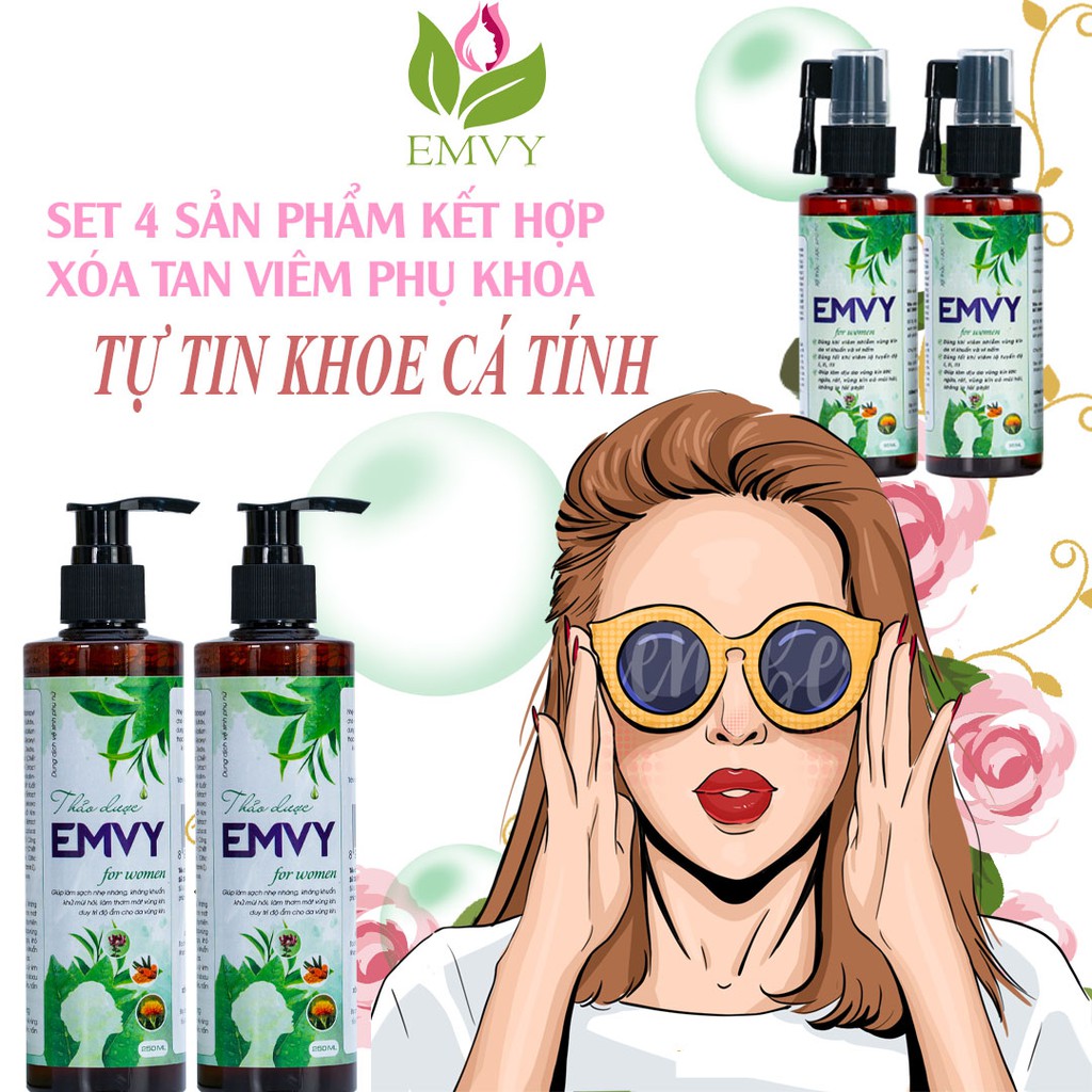 BỘ 4 SẢN PHẨM VỆ SINH PHỤ NỮ EMVY CHỮA VIÊM PHỤ KHOA, AN TOÀN LÀNH TÍNH VỚI CƠ ĐỊA PHỤ NỮ VIỆT