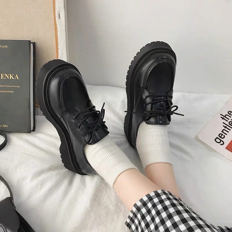 Giày Lolita nữ đế bằng buộc dây CÓ SẮN Thevanishop Oxford da đi học phong cách Ulzzang - GDLB01