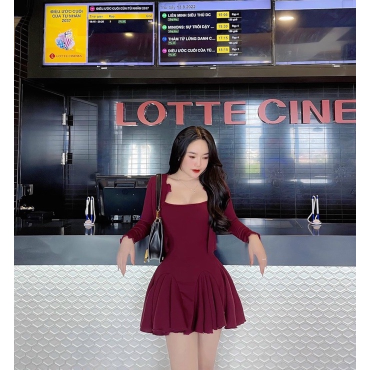 SET ĐẦM GÂN 2 DÂY ĐUÔI CÁ + ÁO KHOÁC GÂN NÚT