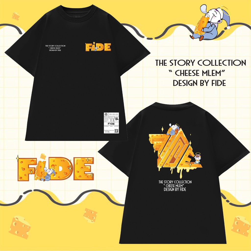 Áo thun tay lỡ FIDE phông unisex nam nữ Signature Cotton oversize form rộng ulzzang Cheese Mlem