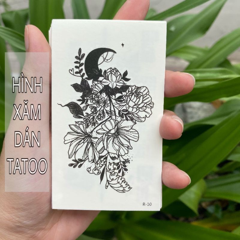 Hình xăm hoa đơn sắc r10. Tatoo dán tạm thời size 10x6cm