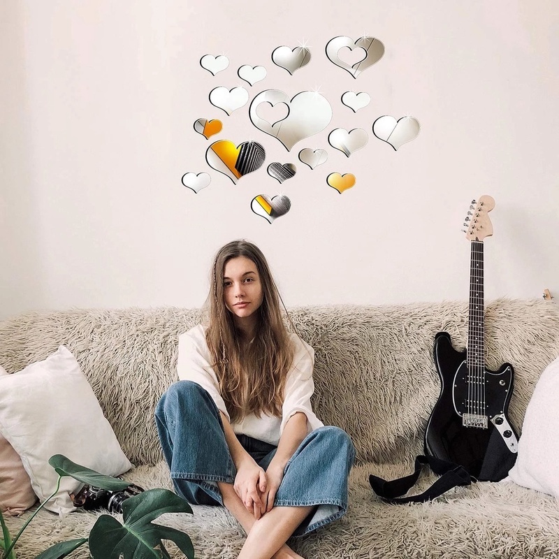 Bộ 10 Miếng Dán Mặt Gương 3D Hình Trái Tim Nhiều Màu Trang Trí Nghệ Thuật Cho Tiệc Cưới