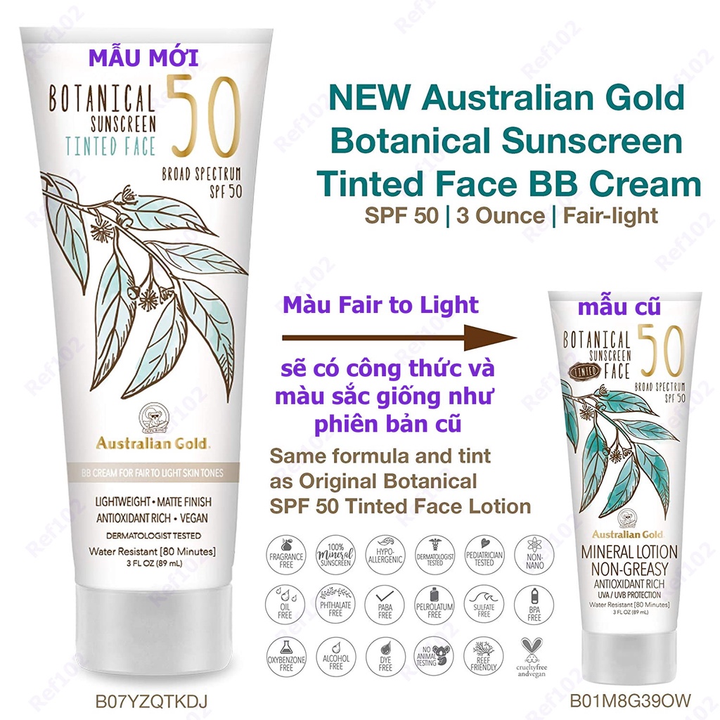 [Bill US] Kem chống nắng vật lý kềm dầu Australian Gold Botanical Sunscreen SPF 50 Tinted Face Lotion 89 ml