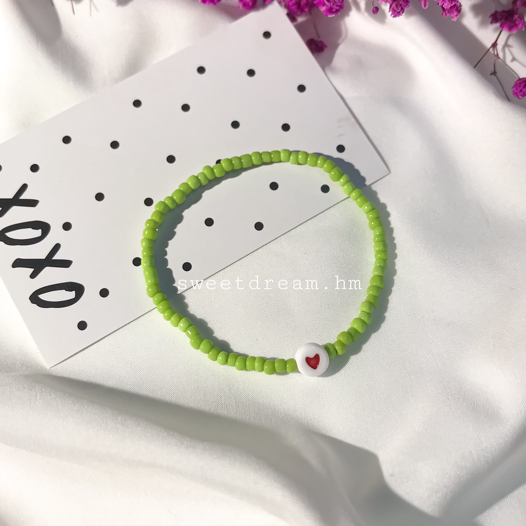 Vòng tay hạt cườm nhiều màu mix trái tim, vòng tay handmade xinh xắn