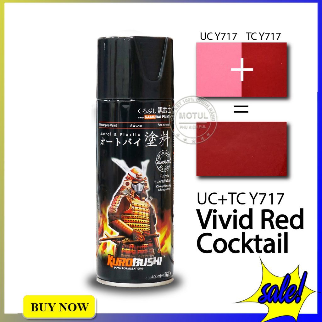 Sơn Xịt Màu Đỏ Cocktail Samurai UCY717+TCY717 Hệ Thống Màu 2 Lớp