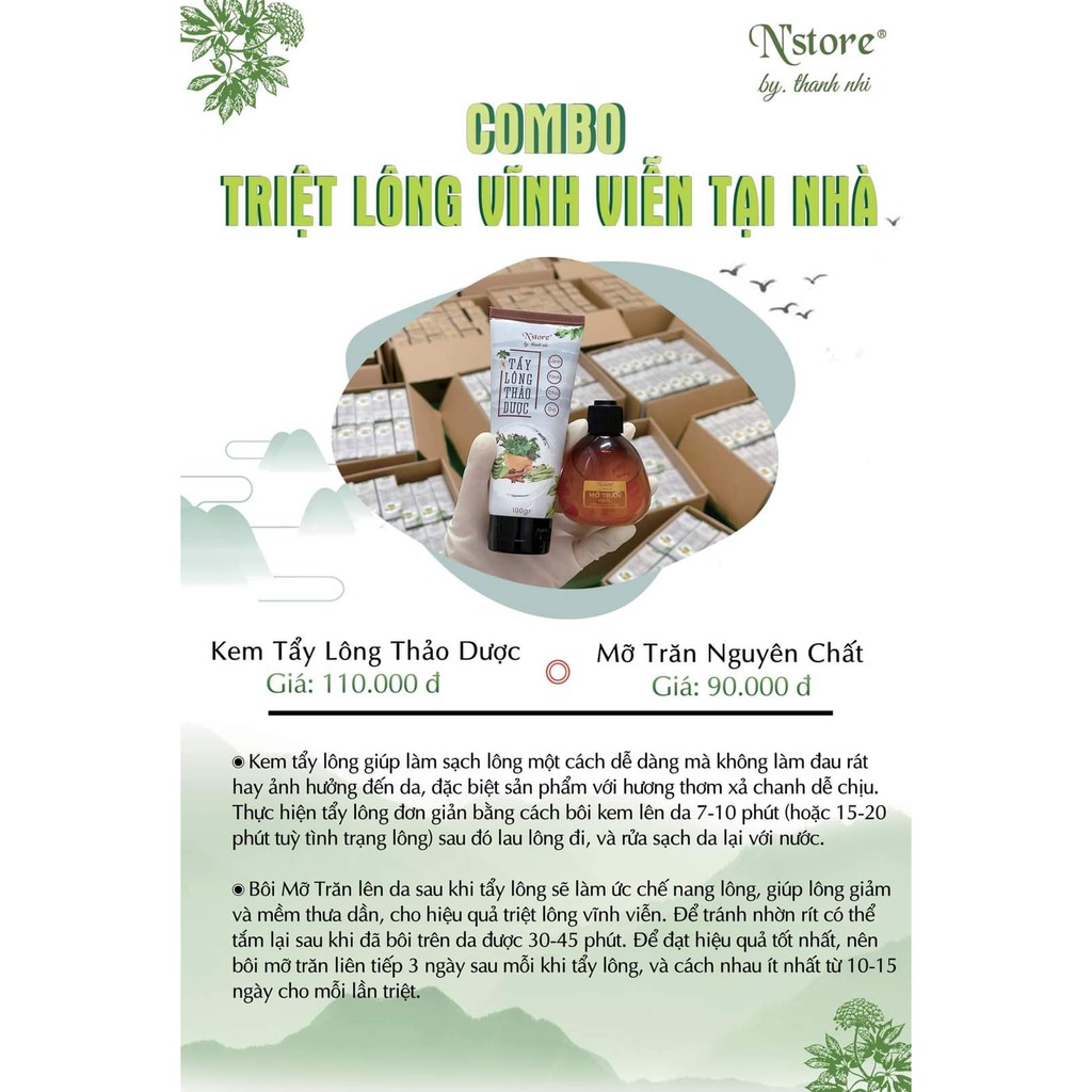 Kem tẩy lông thảo dược Nstore dành cho da nhạy cảm (tẩy sạch lông nách , lông tay, chân, bikini)