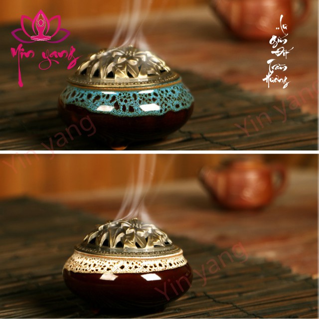 Lư Gốm Xông Trầm Mini Men Chảy