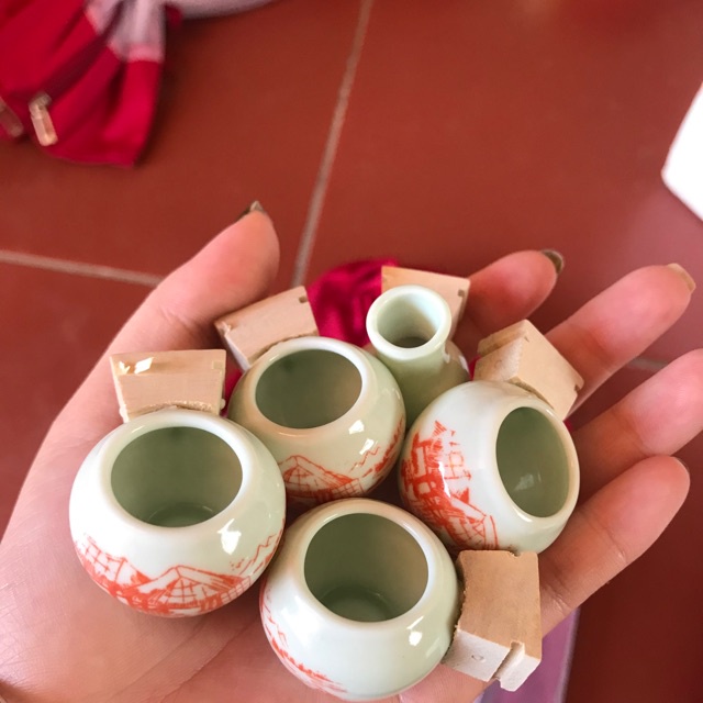 Cóng chim khuyên chất liệu gốm sứ cao cấp họa tiết siêu đẹp  - Combo 5 cóng sứ khuyên