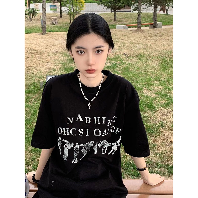 Áo Thun HIIXIIVI 100% cotton Tay Ngắn Cổ Tròn In Hình Hoàng Hôn Thời Trang Mùa Hè Phong Cách Hàn Quốc Cho Nữ 2022