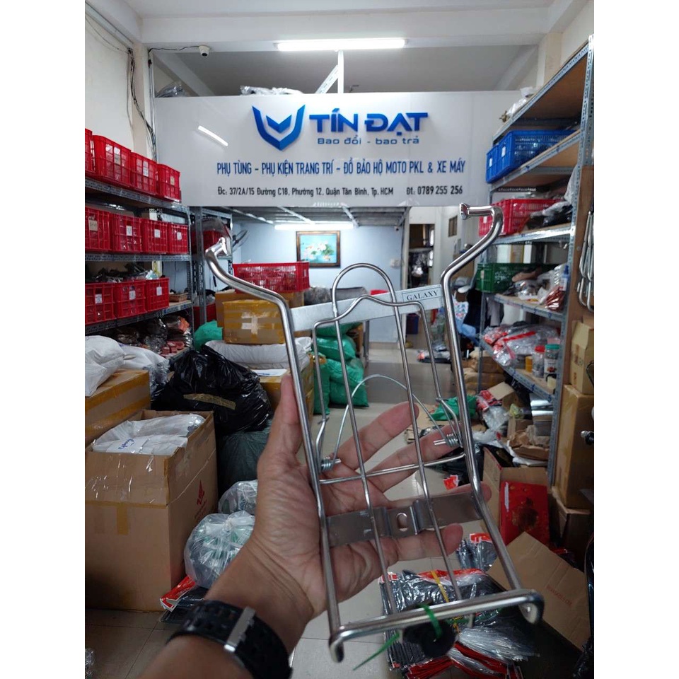 Baga SYM GALAXY inox 8 ly, móc giỏ, bọc chống, khung biển số inox và 7 màu