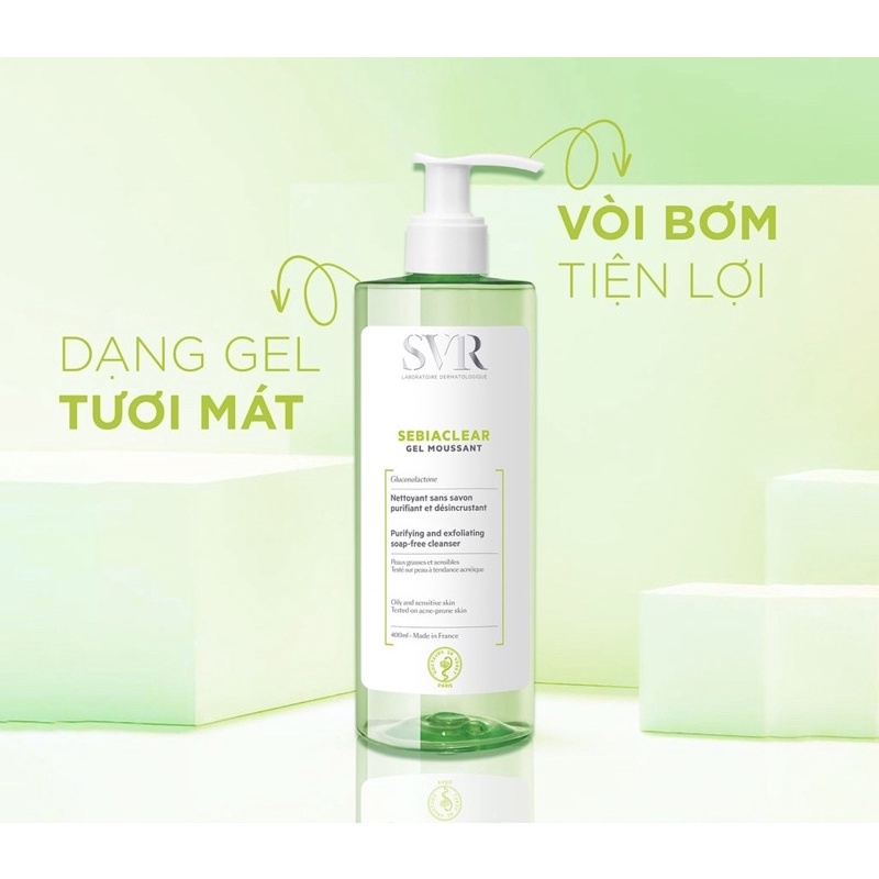 Gel rửa mặt không xà phòng, làm sạch và loại bỏ tế bào da chết SVR SEBIACLEAR Gel Moussant