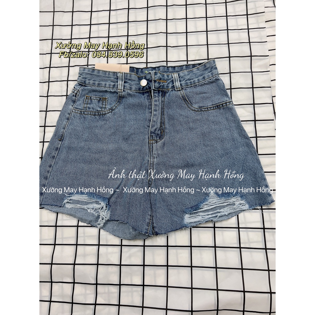 Quần short bò loại 1, Quần short jeans ngố bò 1 khuy rách ống rộng cá tính