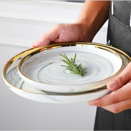 Set chén đĩa vân đá loang trắng phong cách bắc âu sang trọng