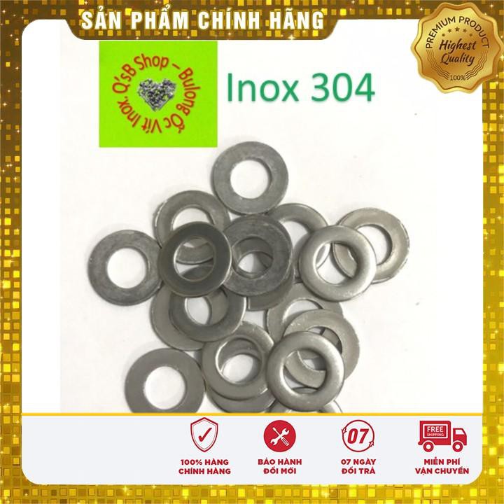 Long đen phẳng inox, vòng đệm phẳng inox 304 size M3-M8. combo 100 cái