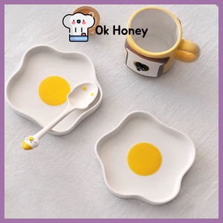 Đĩa gốm sứ, đĩa đựng đồ ăn hình quả trứng ok honey