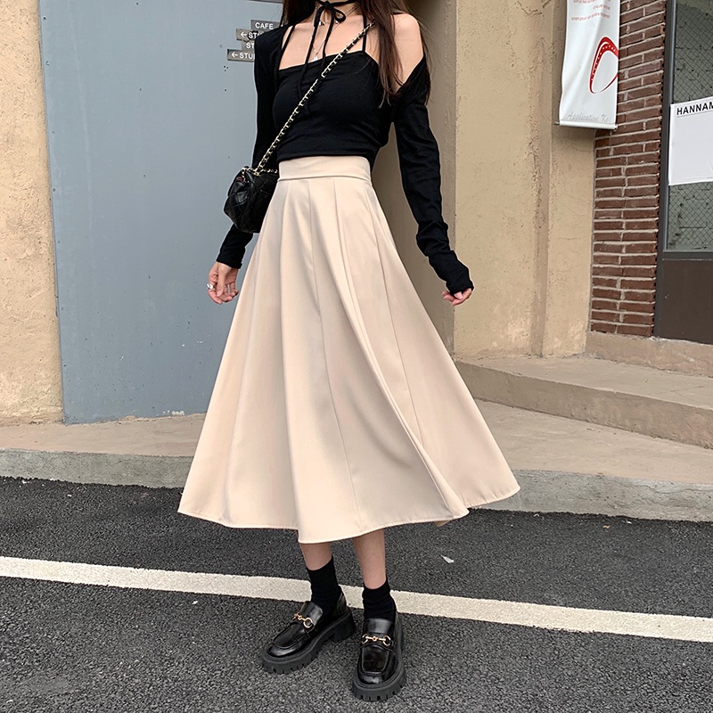 Chân váy midi chữ A lưng cao dáng rộng 48549