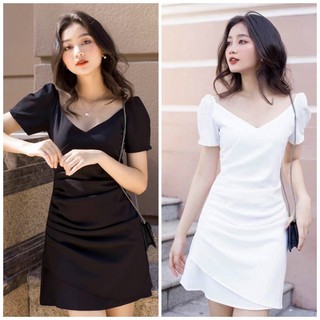Đầm váy cổ V nhúng eo 2 màu (kèm hình thật)