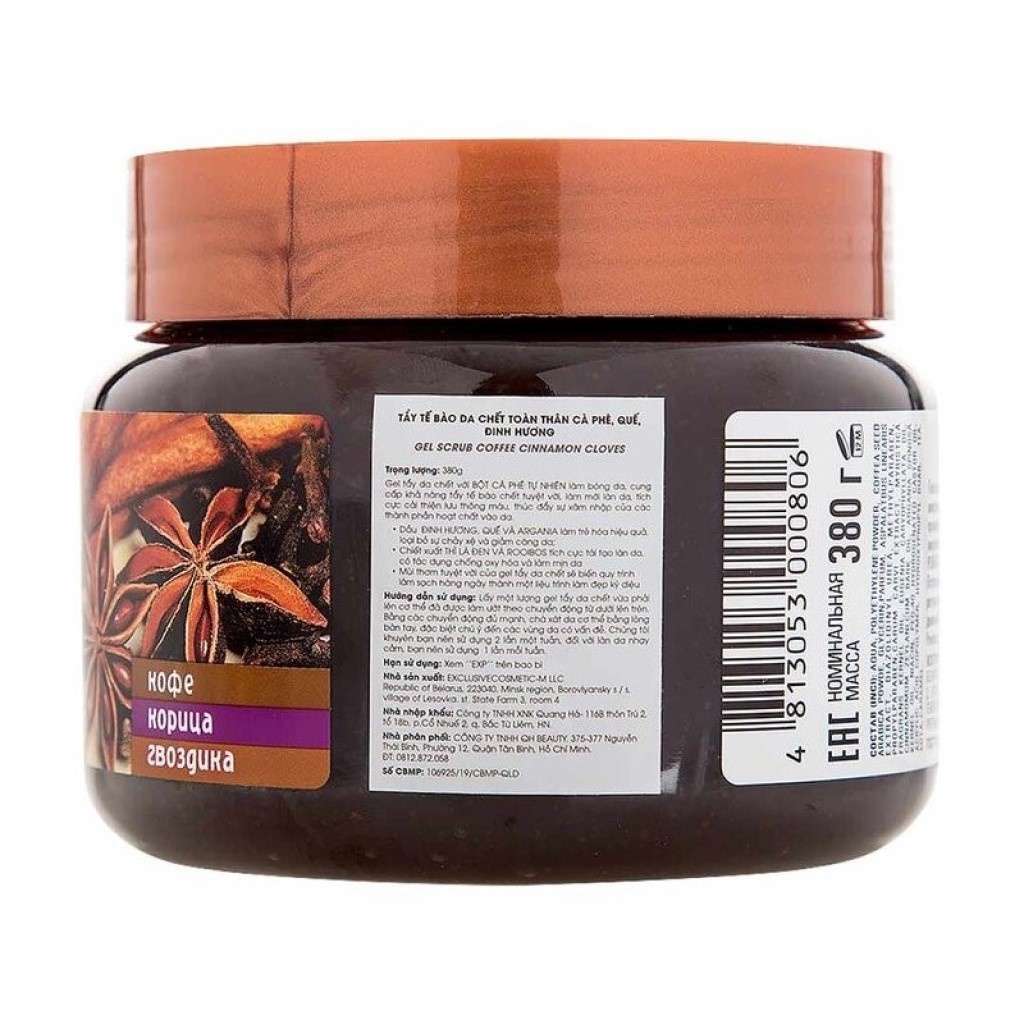 Scrub Tẩy Da Chết Quế Hồi Nga Và Café Slimming Gel Coffee & Cinnamon Cloves Eksklyuziv Kosmetik 380g
