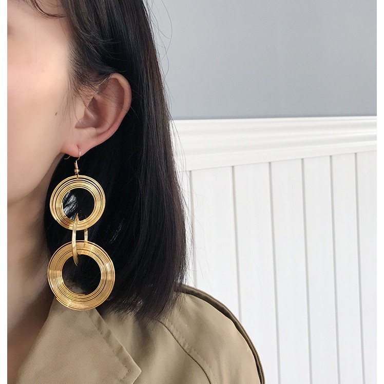 Bông tai sợi mảnh đan 3 vòng tròn chuẩn tiệc tùng BT62