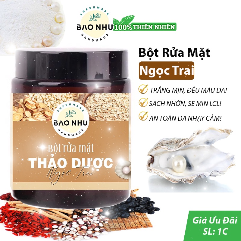 Bột Rửa Mặt Thảo Dược Ngọc Trai Nhân Tạo (Ngọc Nuôi) - Trắng Da, Ngừa Mụn, Tẩy TBC