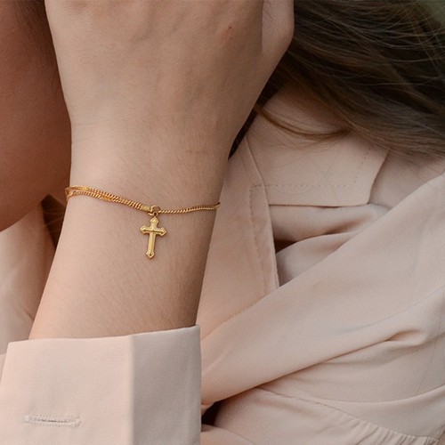 Lắc Tay Nữ Mặt Thánh Giá Titan Ko Đen TT 3285