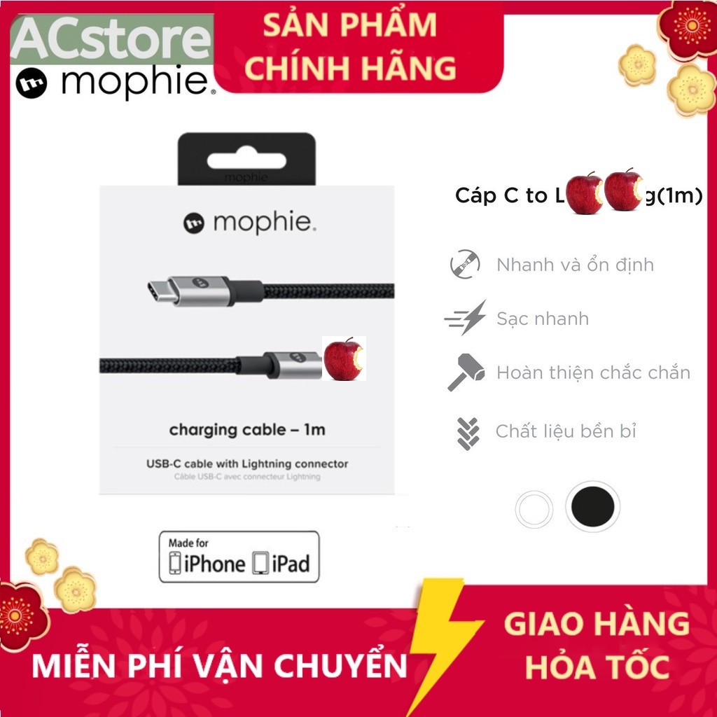 Cáp USB-C To L Mophie 1M - USB-C to L chuẩn M-F-I - Bảo hành 2 năm