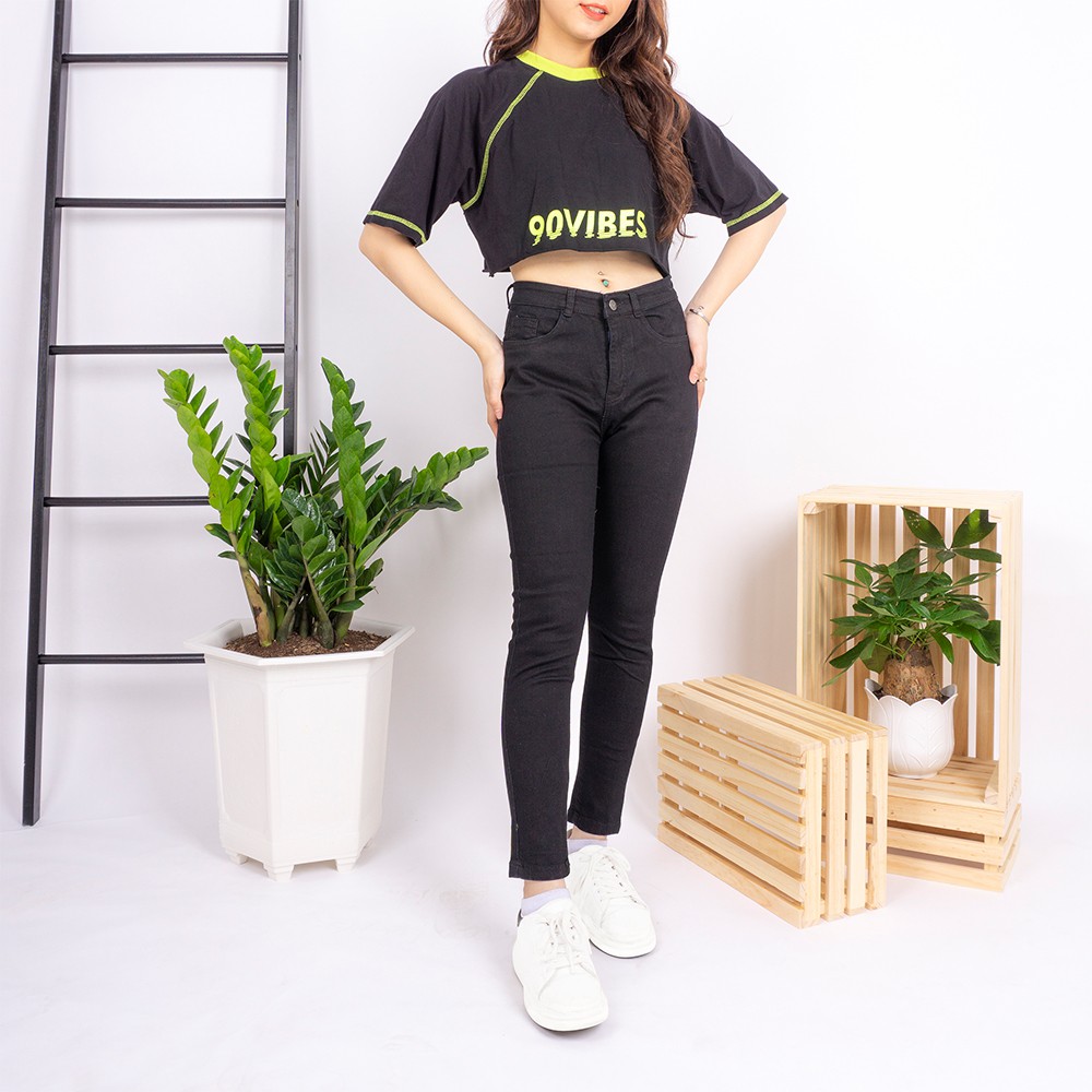 Quần jean nữ Ulzzang GENZ lưng cao màu đen co giãn thời trang ZWJ001 | BigBuy360 - bigbuy360.vn